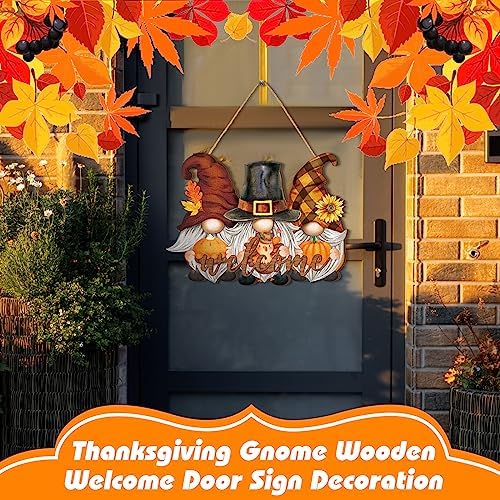 Huwena Fall Welcome Door Sign with Pumpkin Gnome