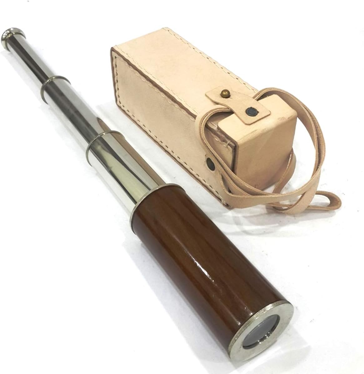 Vintage Nautical Spyglass Telescope with Leather Case Decor