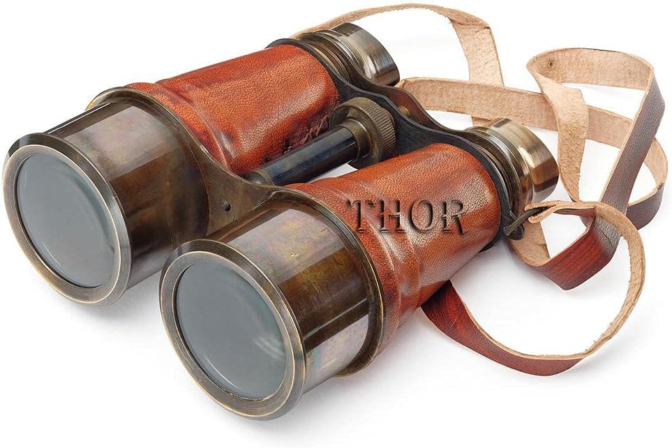 Maritime Vintage Brass Nautical Binocular with Leather Case
