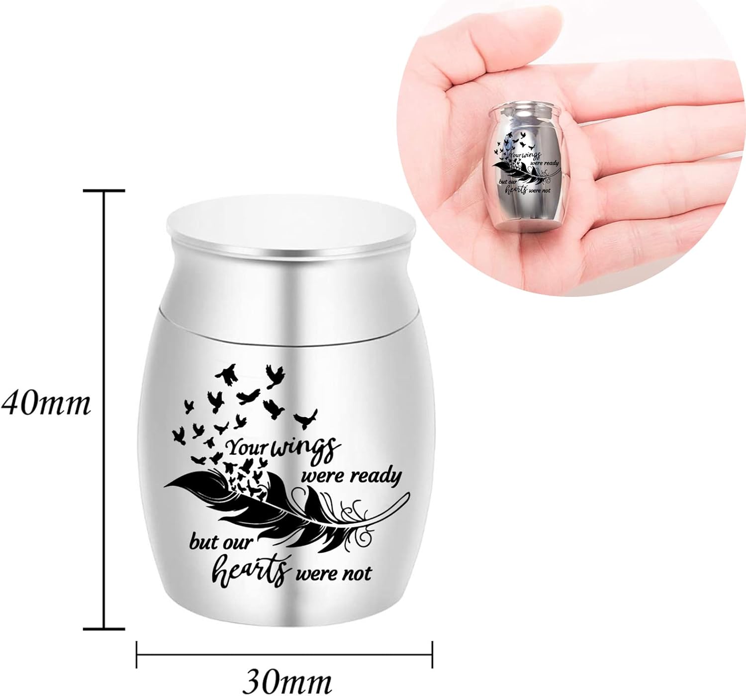 Mini Cremation Urns Set of 6 - Feather Seagull Pattern Stainless Steel Keepsake Ashes Holders