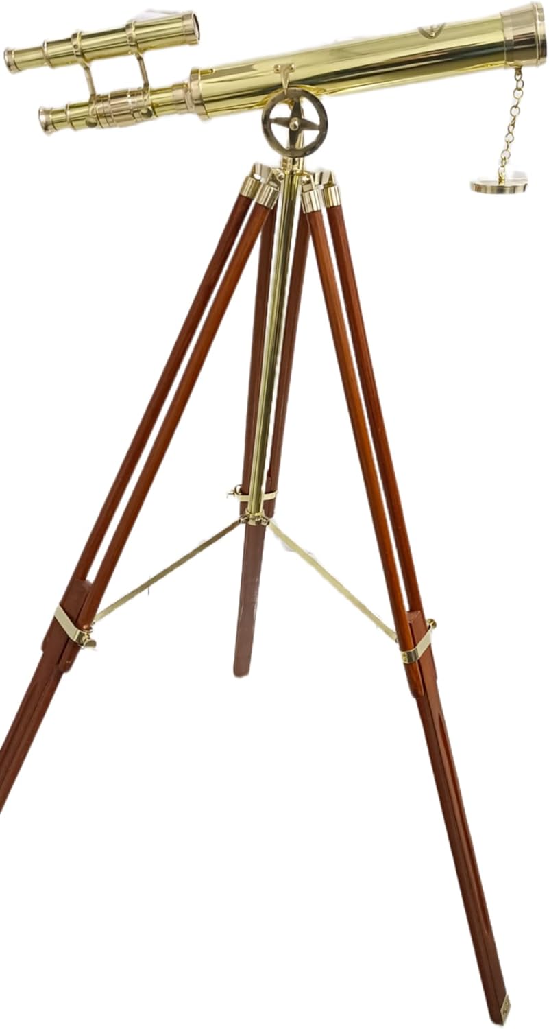 Vintage Maritime Brass Double Barrel Telescope Floor Standing Decor