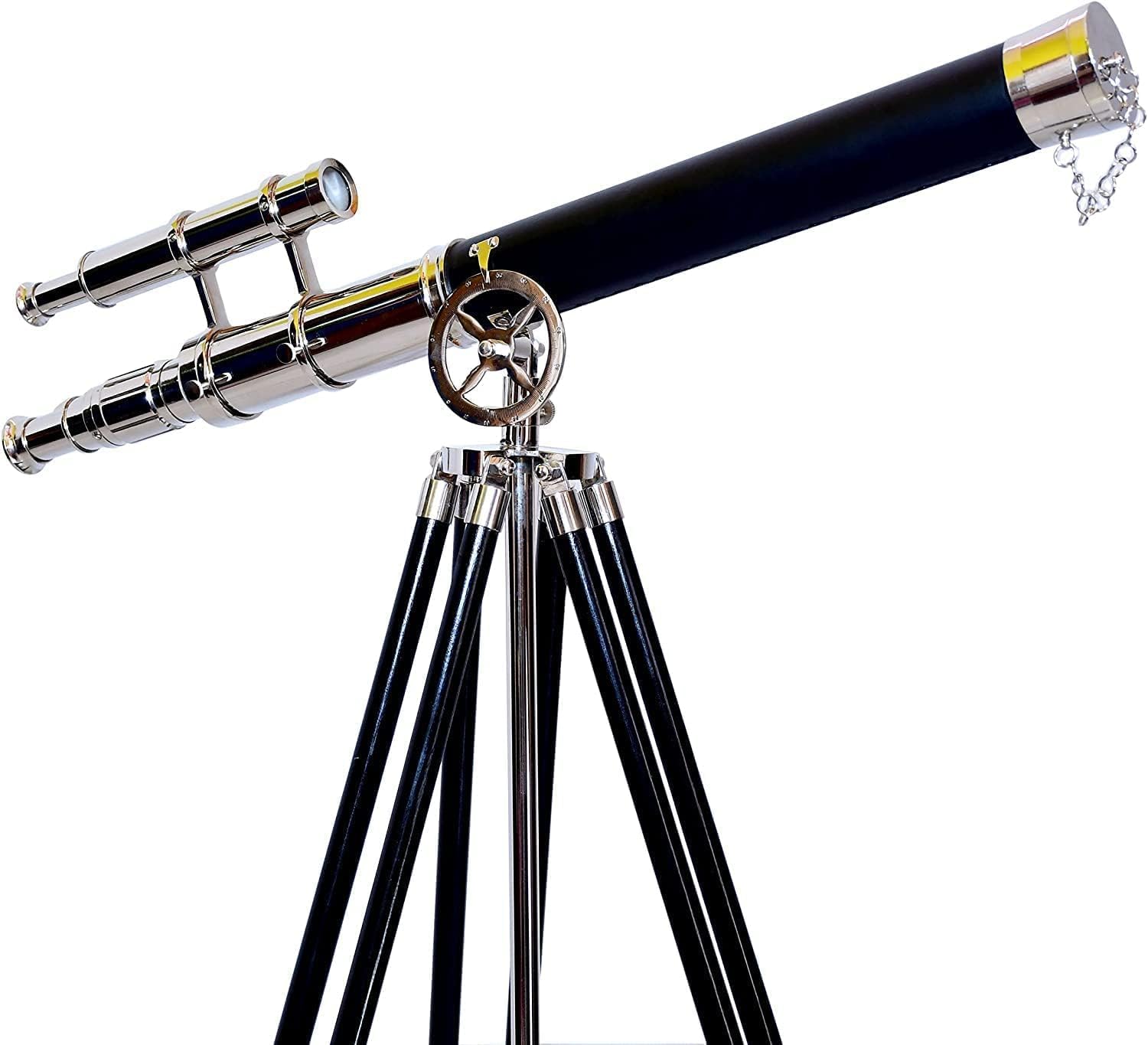 Vintage Marine Royal Brass Nickel Finish Telescope with Black Tripod