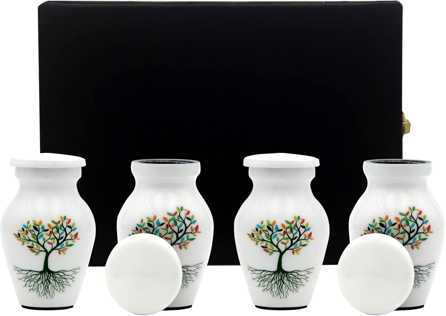 White Small Urn for Human Ashes - Set of 4 Decorative Urns