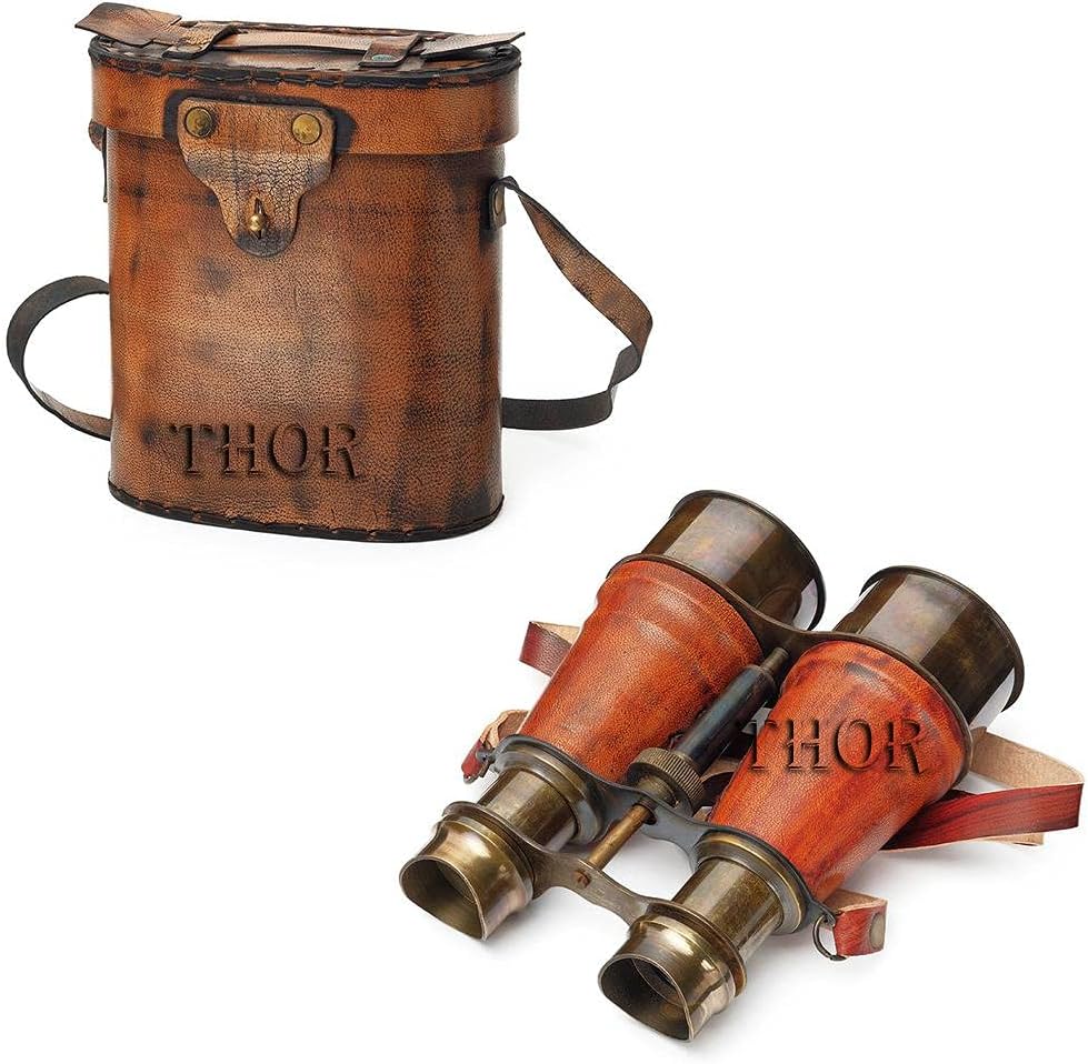 Maritime Vintage Brass Nautical Binocular with Leather Case