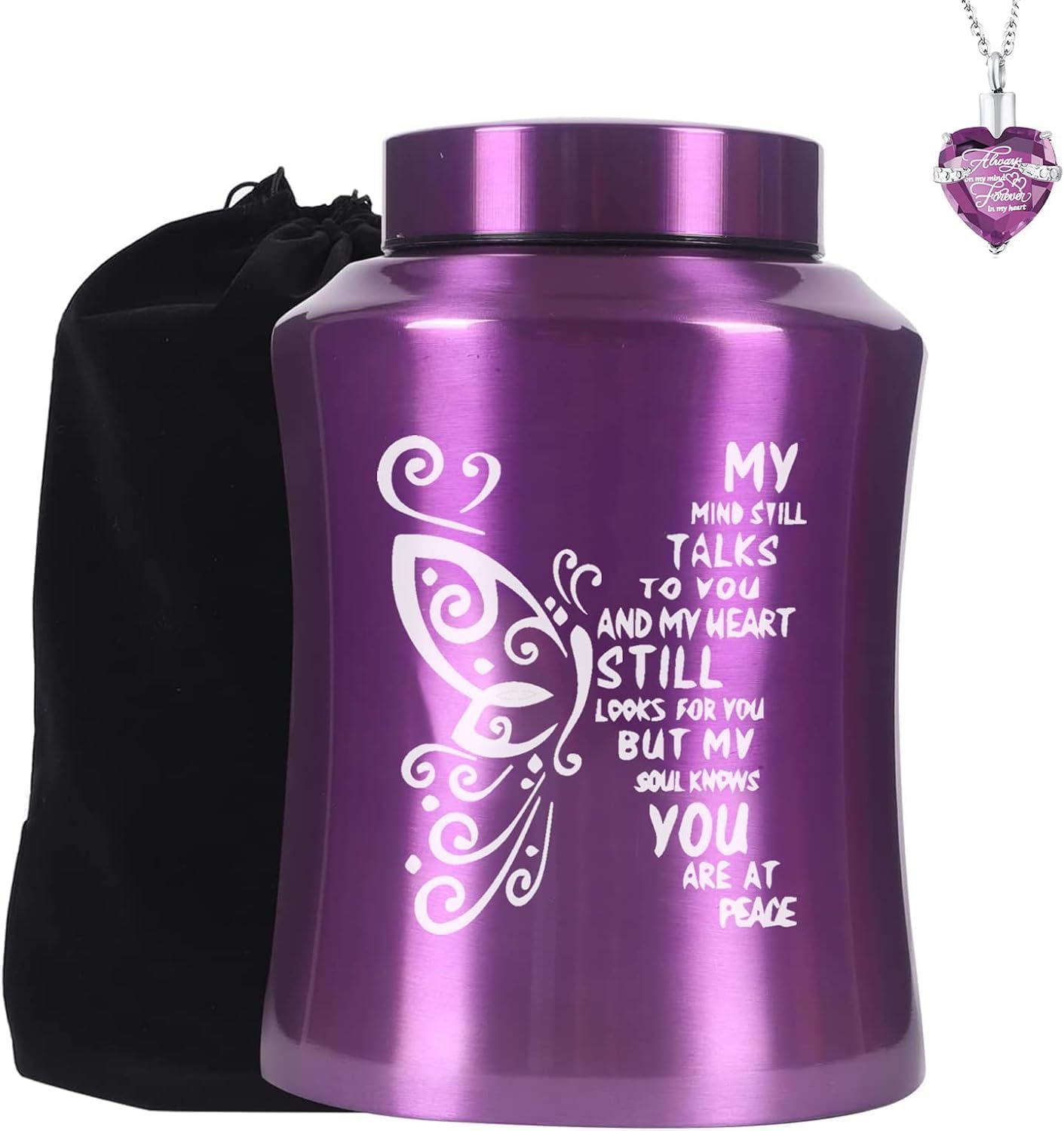 ANTESCORT Decorative Urn for Human Ashes Stainless Steel Large Butterfly Design