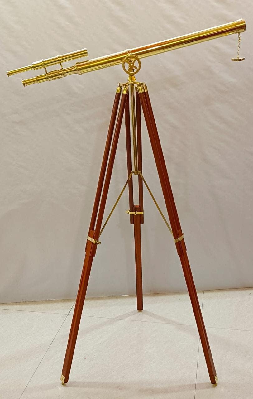 Vintage Brass Telescope with Adjustable Tripod Stand for Home Decor