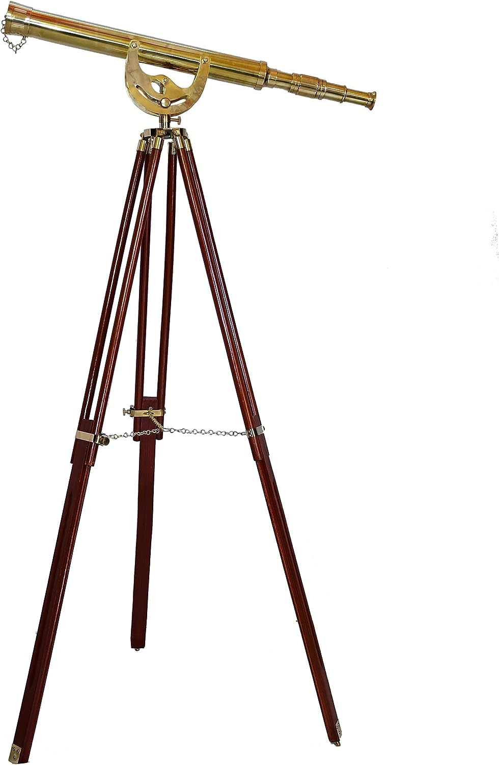 Vintage Handmade Brass Telescope with Wooden Tripod Stand