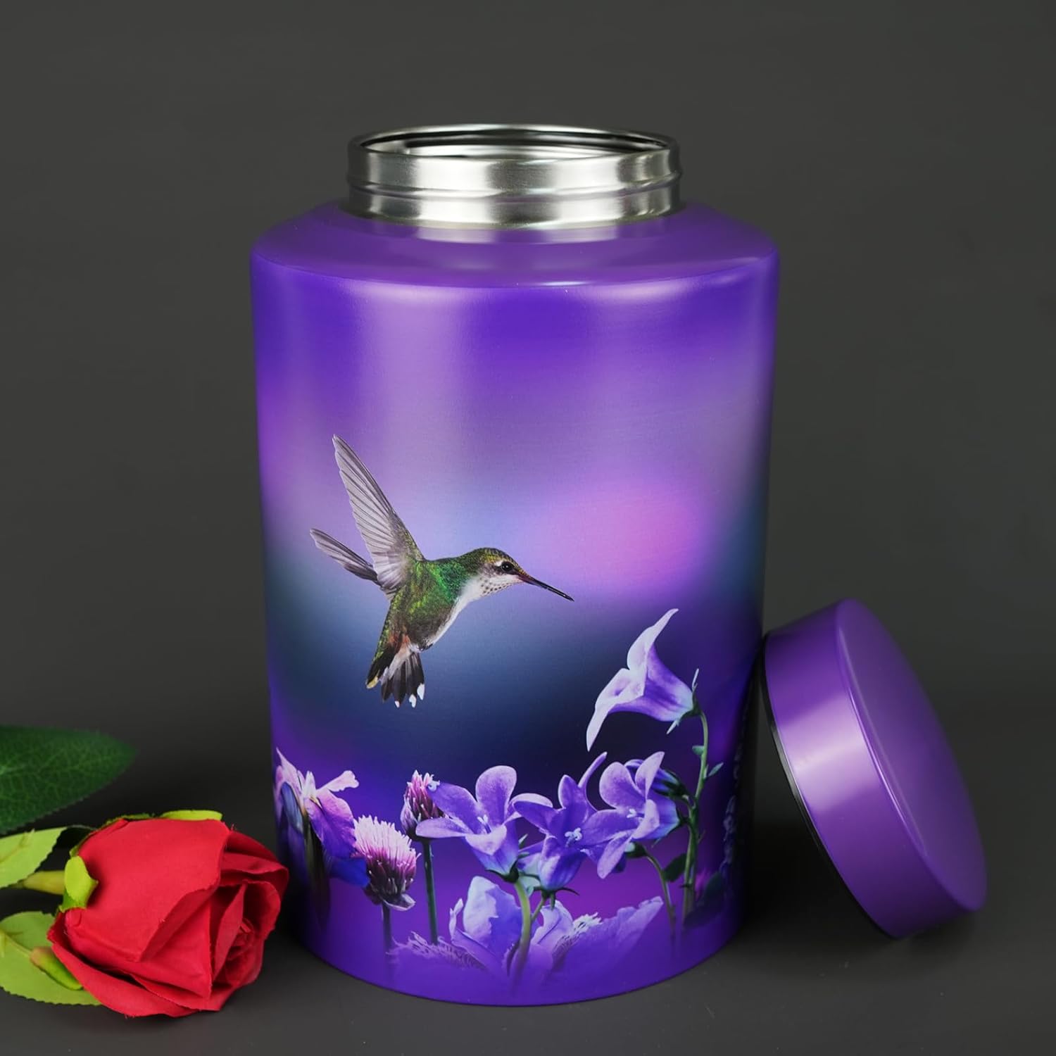 Large Cremation Urns for Human Ashes Hummingbird Decorative Purple Urn with Velvet Bag