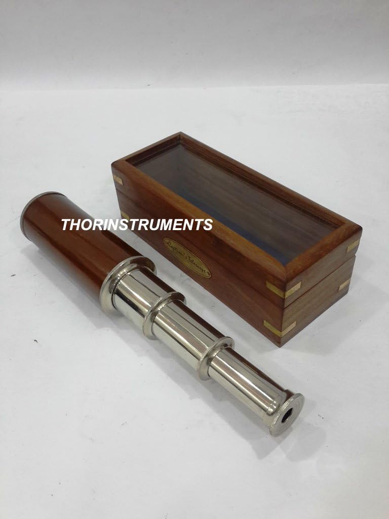 14 Inch Vintage Brass Nautical Telescope with Wooden Box