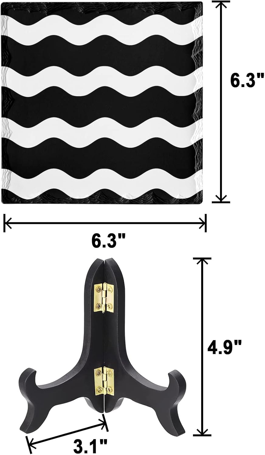 Minimalist Striped Desk Decor with Ceramic Plaque and Wooden Stand