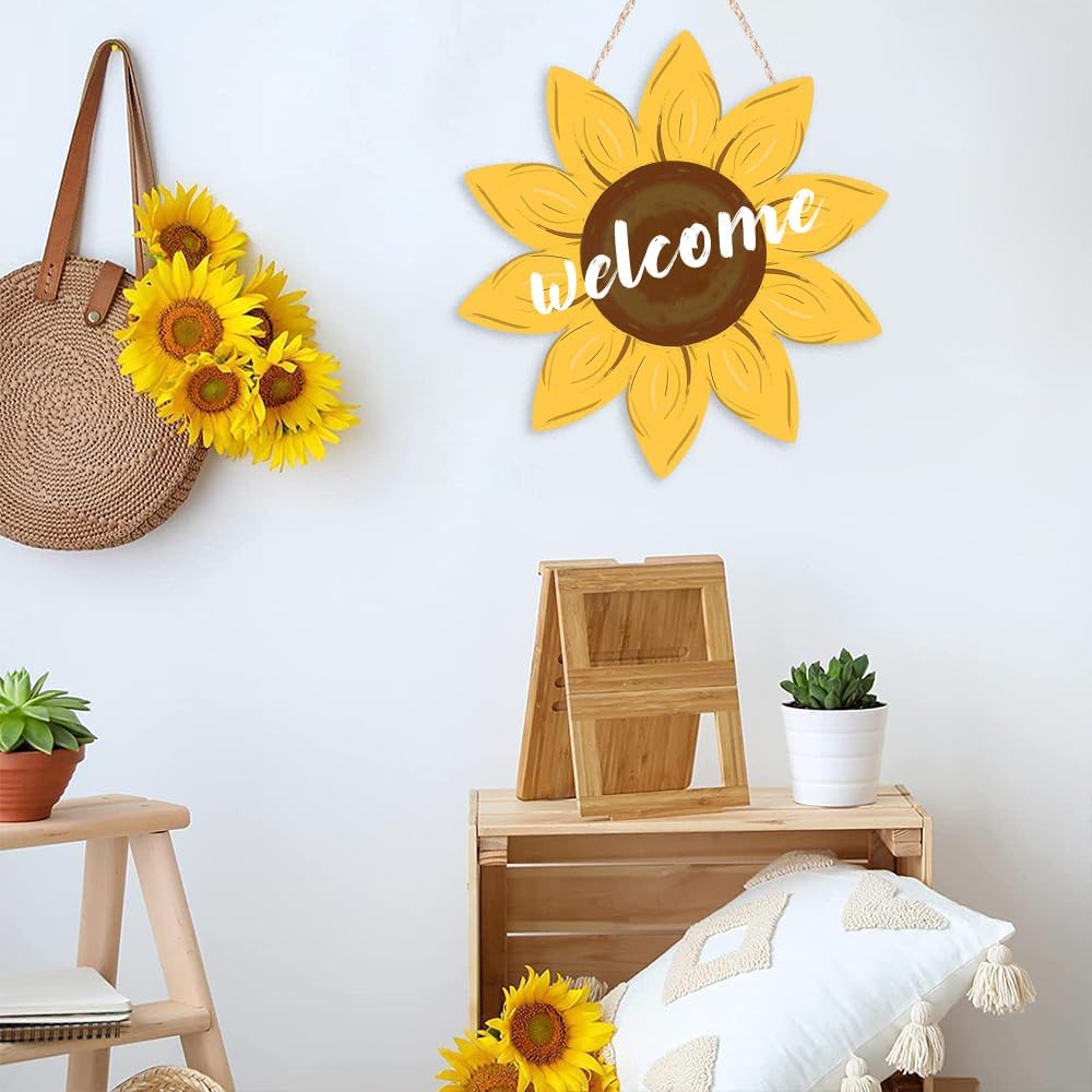 Sunflower Door Hanger Wooden Welcome Sign for Front Door Farmhouse Decor