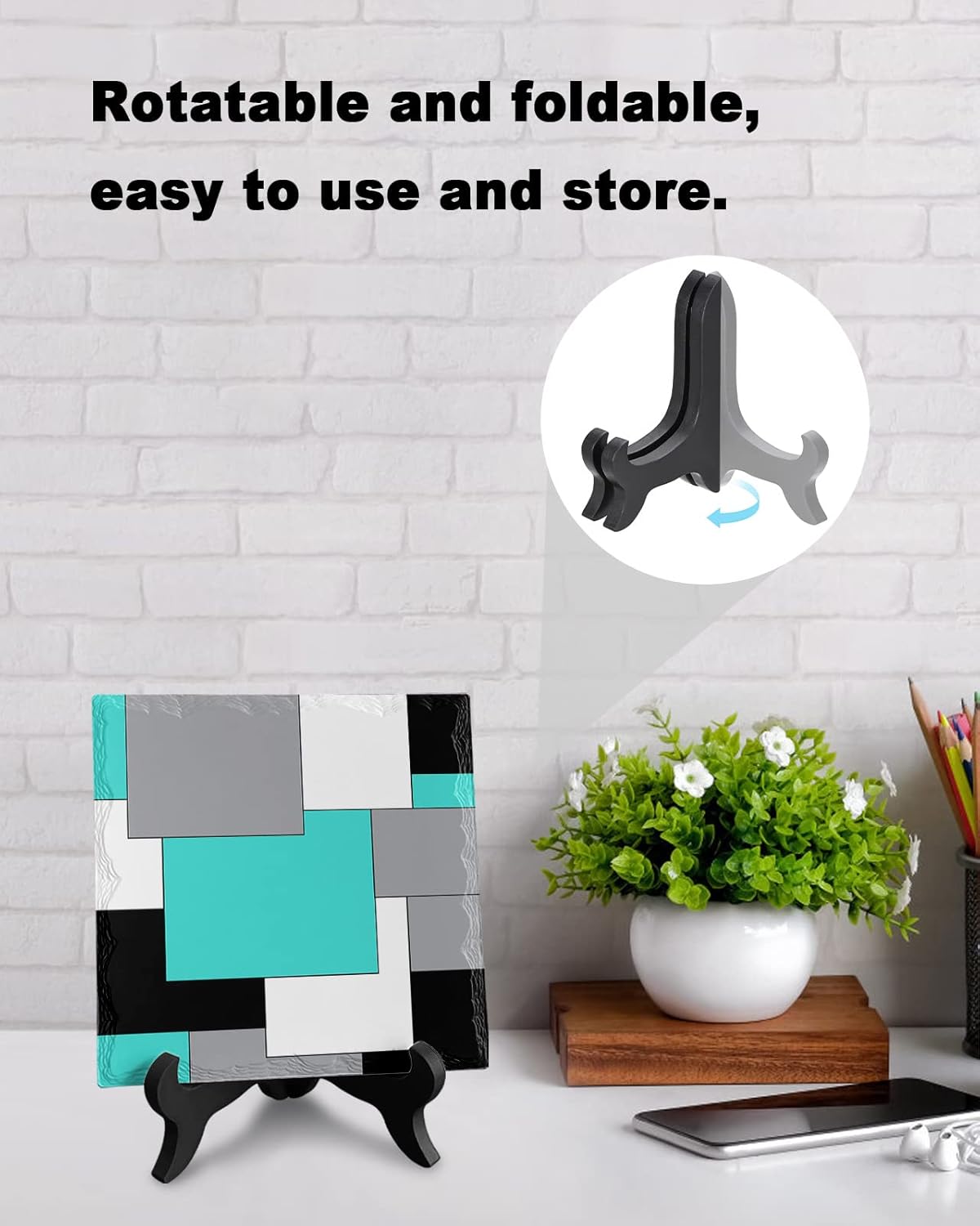 Wooden Stand Desk Decor with Color Block Plaque