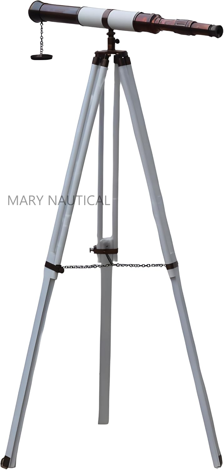 Vintage Antique Brass Telescope with Wooden Tripod Stand
