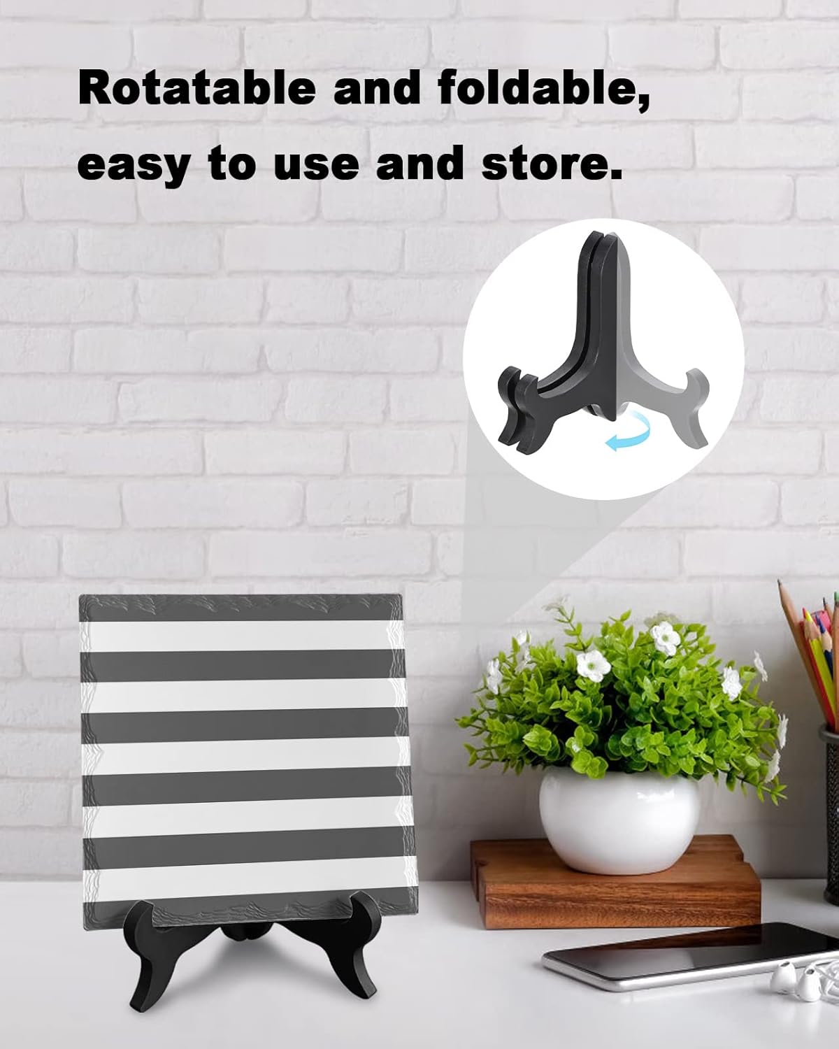 Wooden Stand Desk Decor Plaque with Stripes Minimalist Style