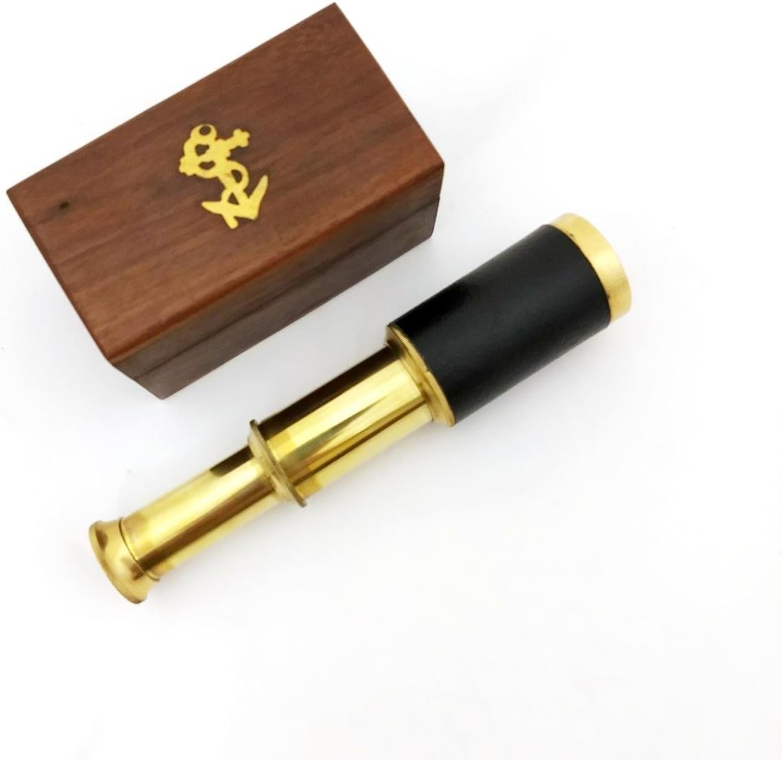 Nautical Brass Telescope with Wooden Box Pirate Decor 6 Inch Scope