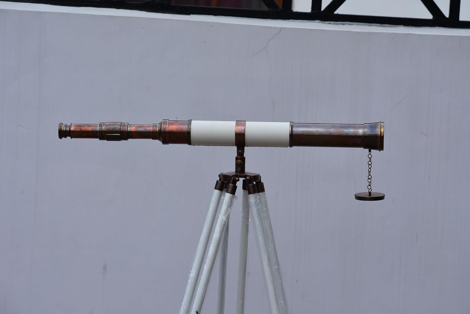 Vintage Antique Brass Telescope with Wooden Tripod Stand