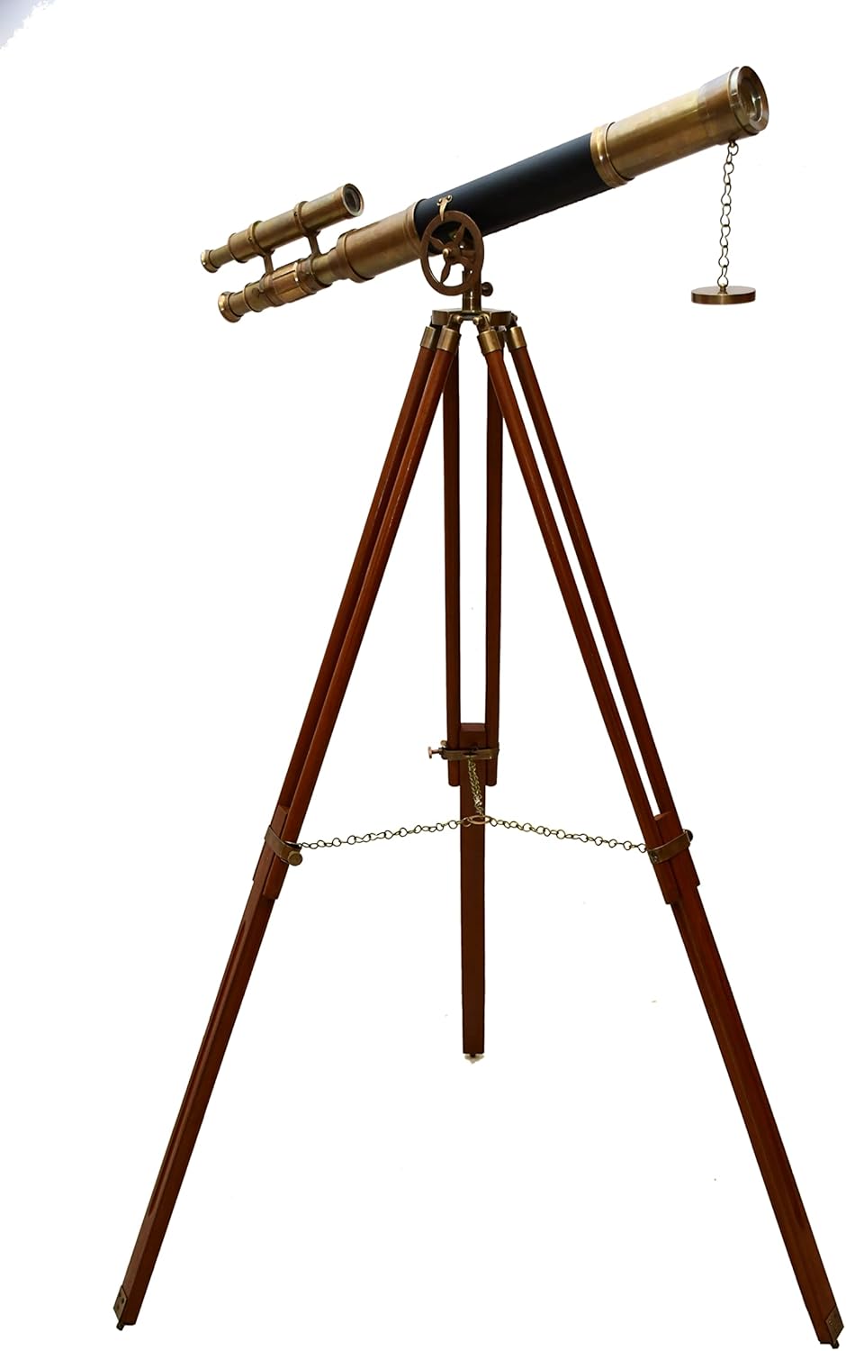 Double Barrel Vintage Nautical Brass Telescope with Wooden Tripod Stand