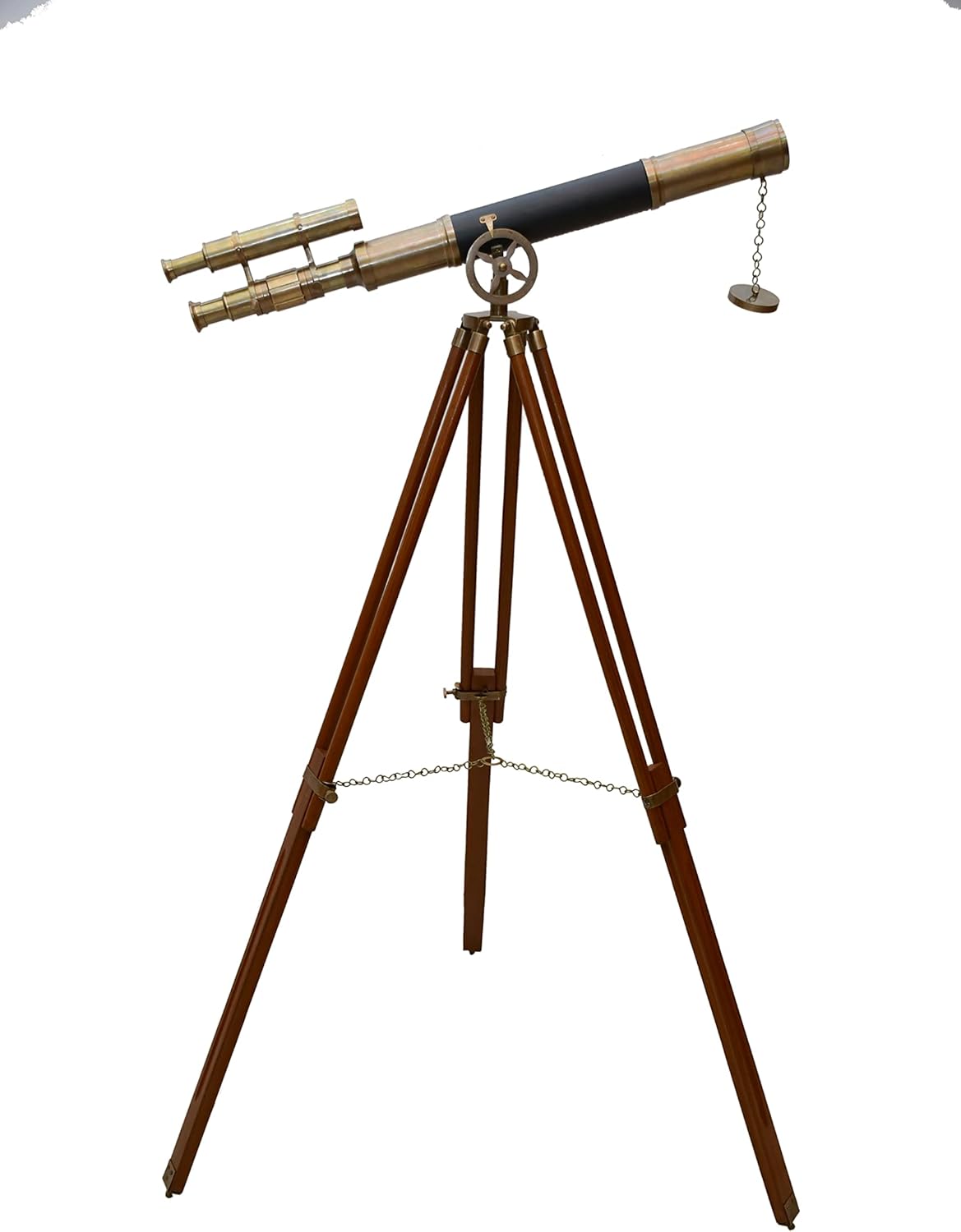 Double Barrel Vintage Nautical Brass Telescope with Wooden Tripod Stand