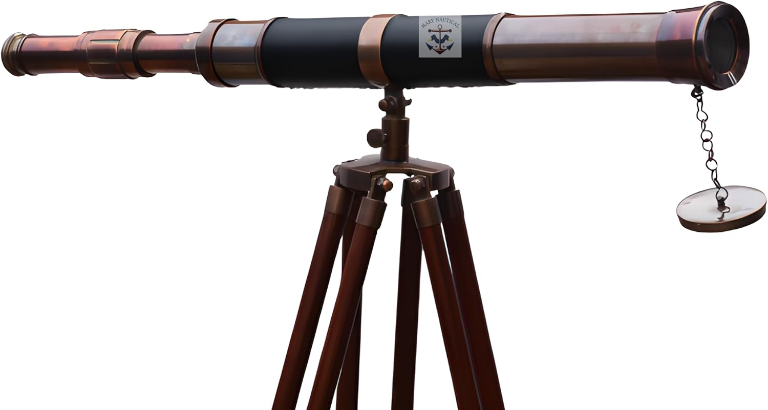 Vintage Brass Telescope with Wooden Tripod Stand 1