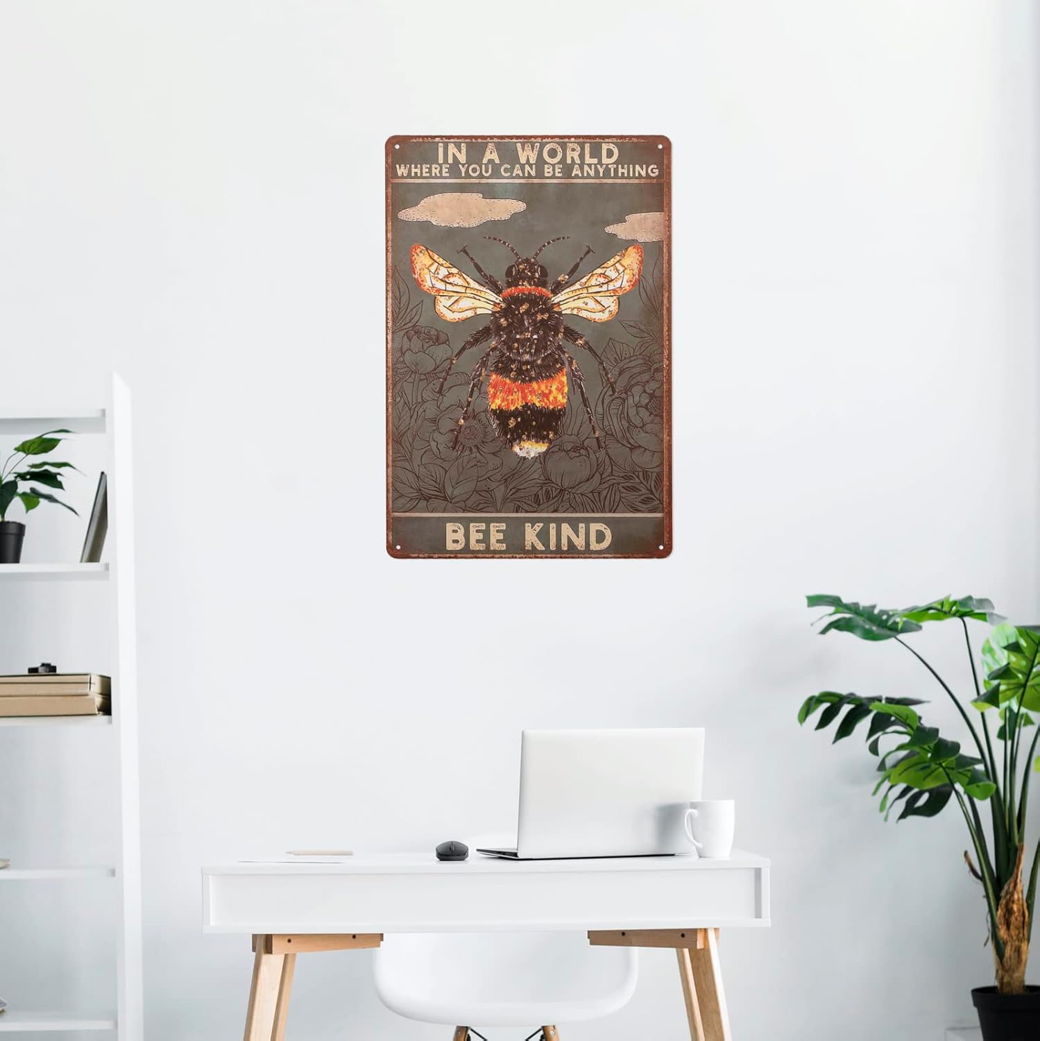 Retro Floral Art Tin Sign Be Kind Metal Plaque 8x12 Inch Wall Decor