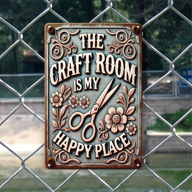 Vintage Craft Room Metal Sign - The Craft Room is My Happy Place 8x12 Inches