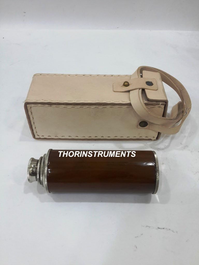 Vintage Nautical Spyglass Telescope with Leather Case Decor