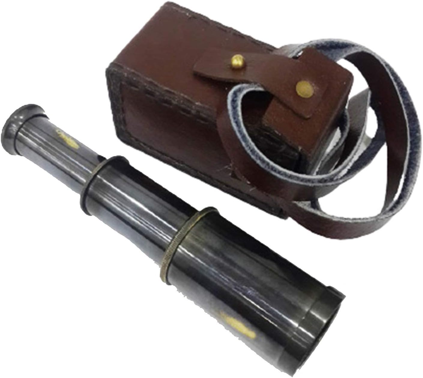 Handmade Vintage Marine Spyglass with Brown Leather Case