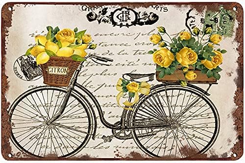 Retro Tin Sign with Lemon and Roses Design