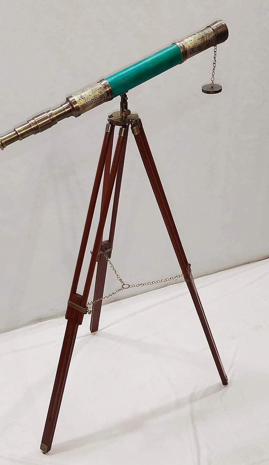 Vintage Telescope with Brass and Wood Nautical Design