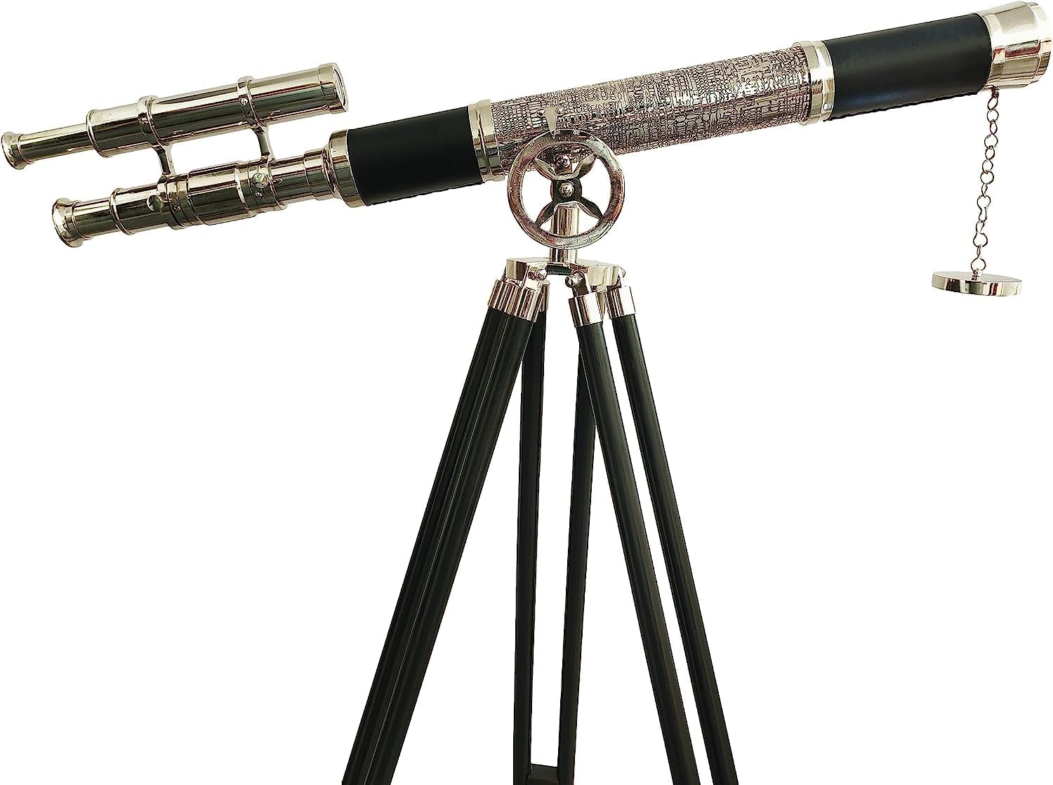 Vintage Look Double Barrel Brass Telescope with Wooden Tripod Stand