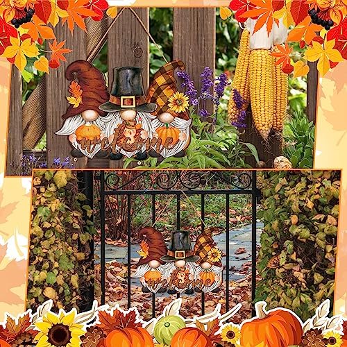 Huwena Fall Welcome Door Sign with Pumpkin Gnome