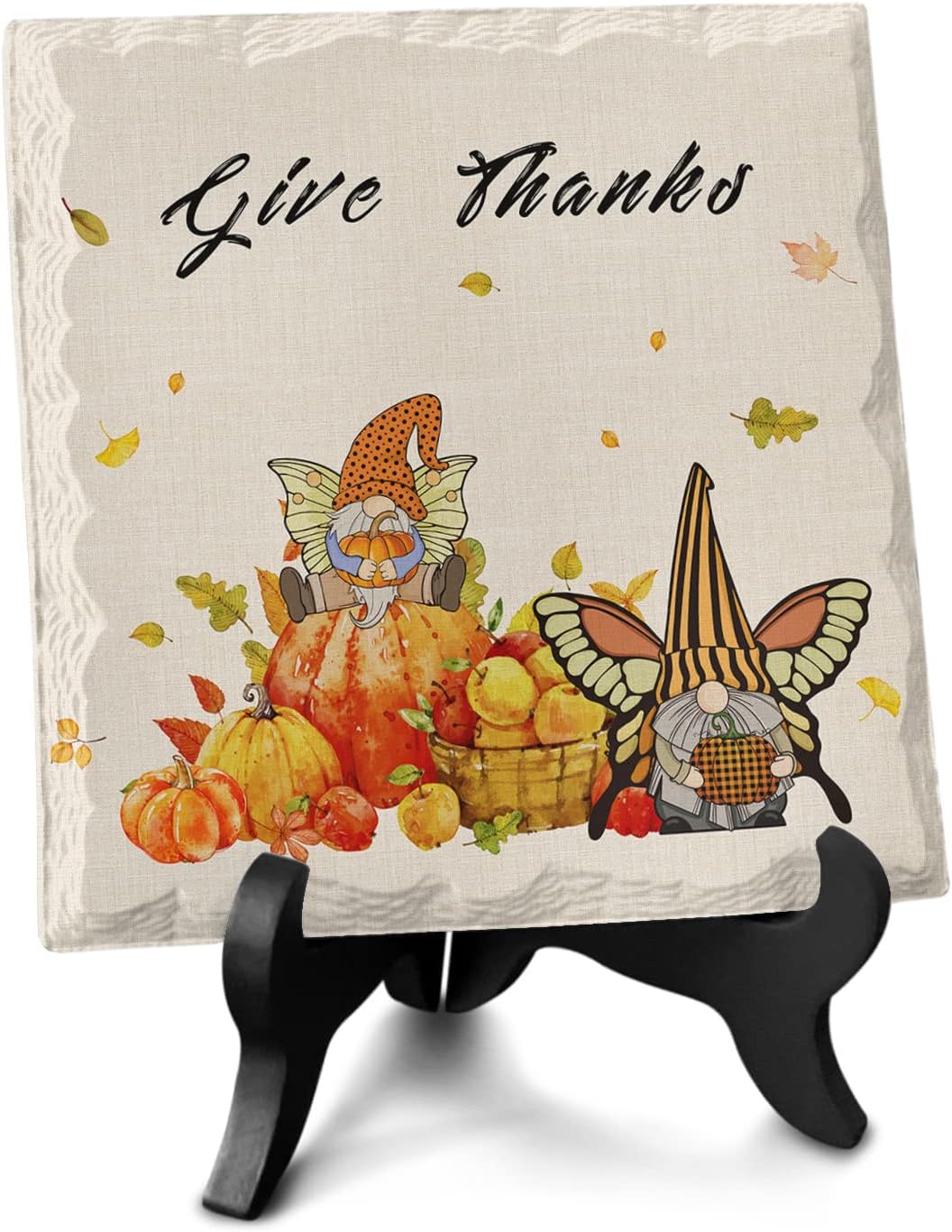 Wooden Stand Desk Decor Ceramic Plaque for Thanksgiving and Fall