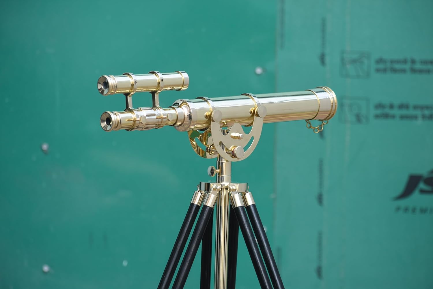 Vintage Full Shiny Brass Telescope with Wooden Stand