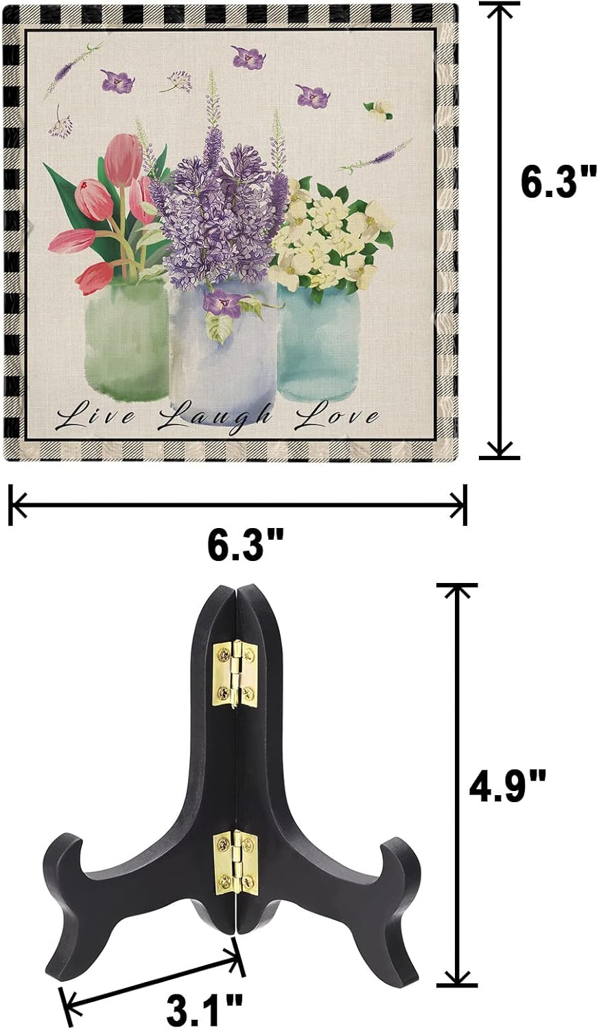 Decorative Table Plaque with Wooden Stand Floral Design Ceramics Desk Sign for Home Office