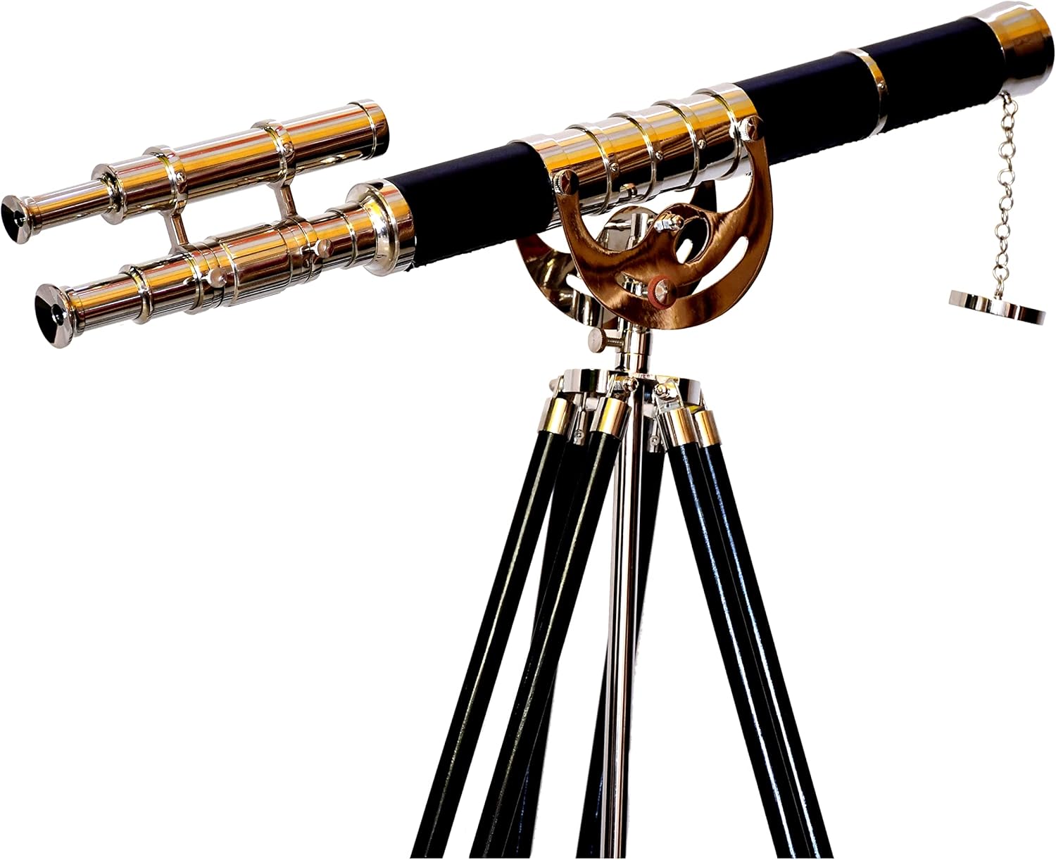 Floor Standing Vintage Brass Telescope Maritime Decor Double Barrel Tripod Stand