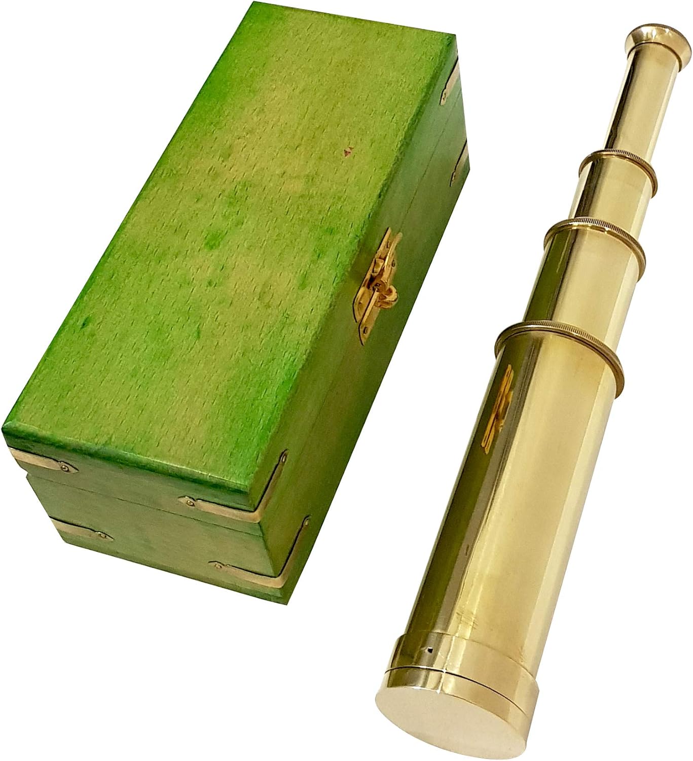 Vintage Mini Pirate Spyglass Brass Telescope with Wooden Box