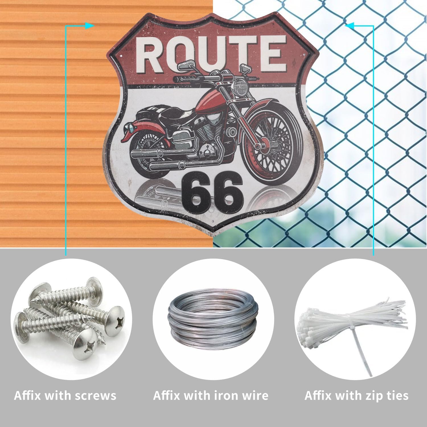 GLOBLELAND Vintage Motorcycle Tin Sign Route 66 Shield Wall Decor