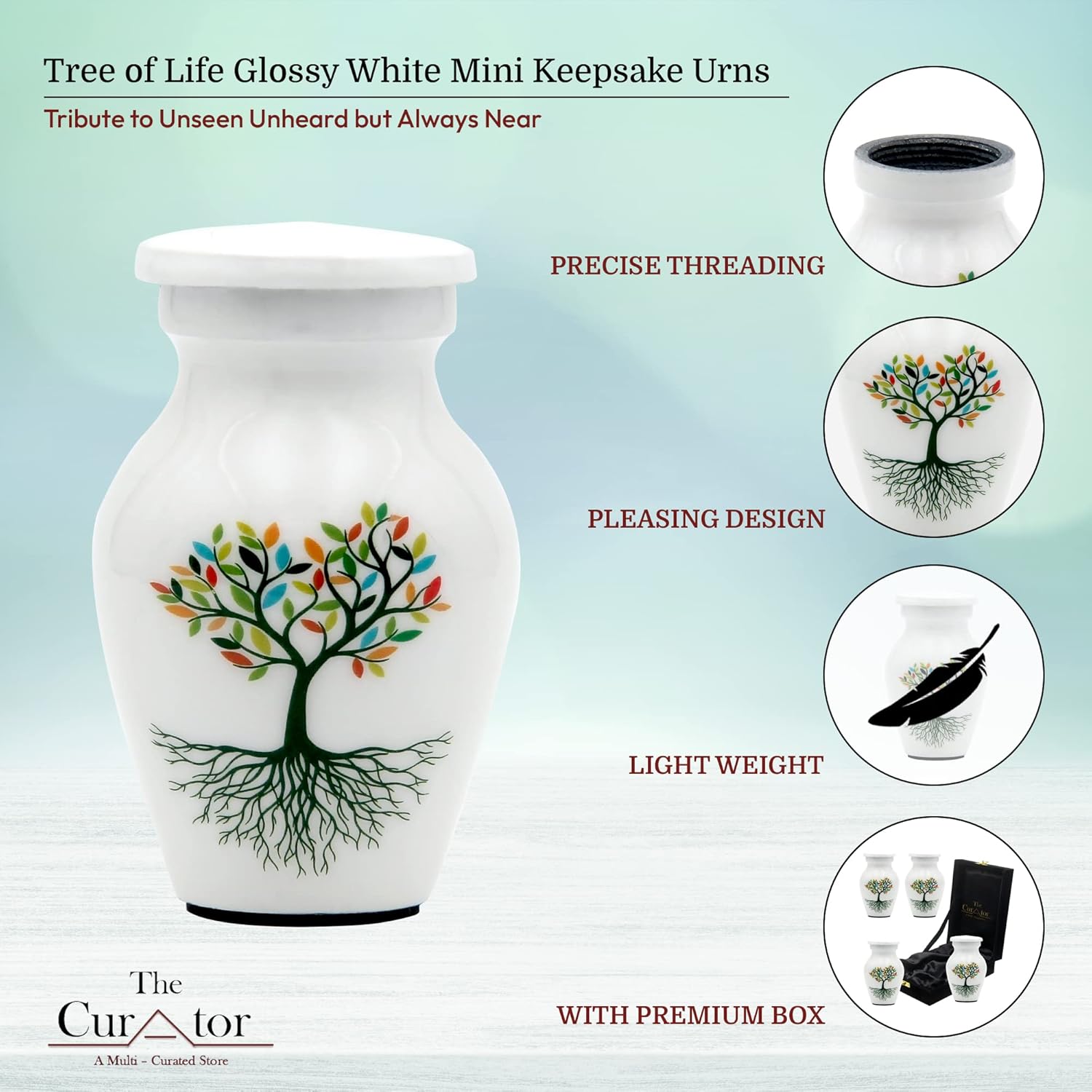 White Small Urn for Human Ashes - Set of 4 Decorative Urns