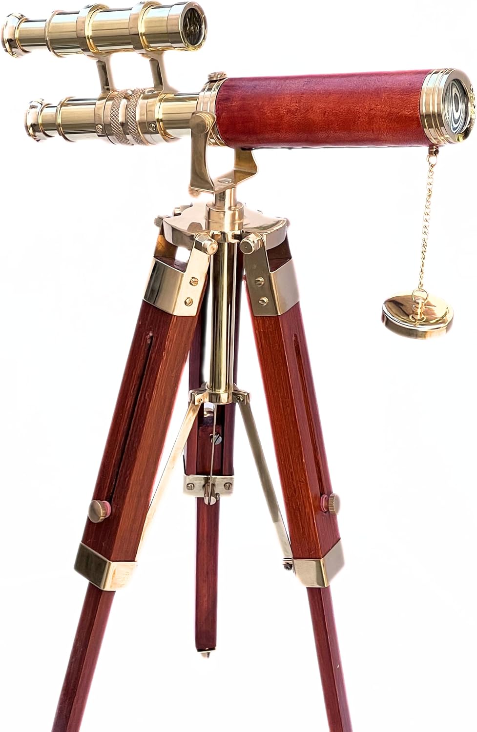 Vintage Double Barrel Brass Telescope with Wooden Tripod