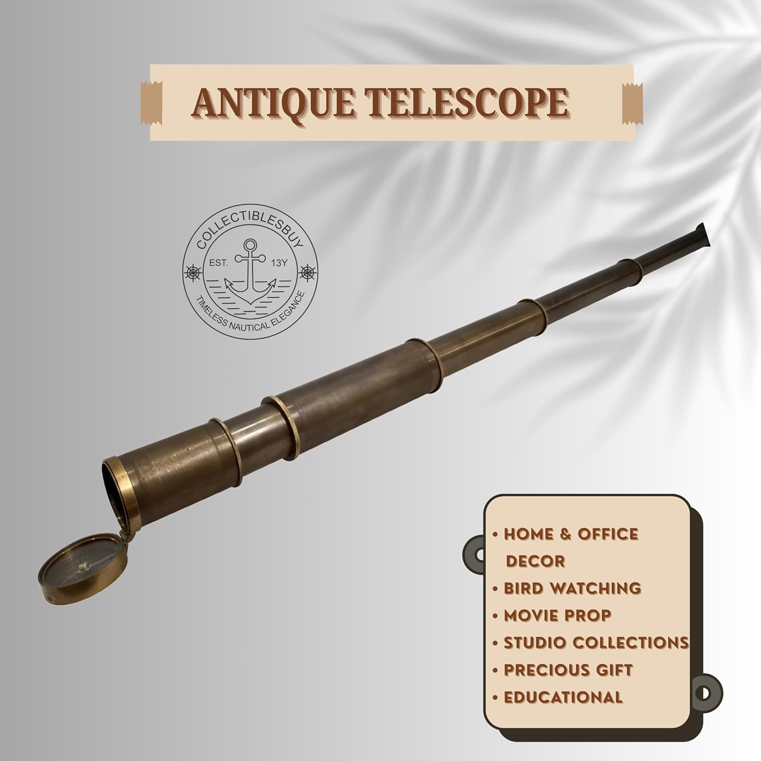 Vintage Royal Navy Telescope Brass Compass Spyglass Lid Cap