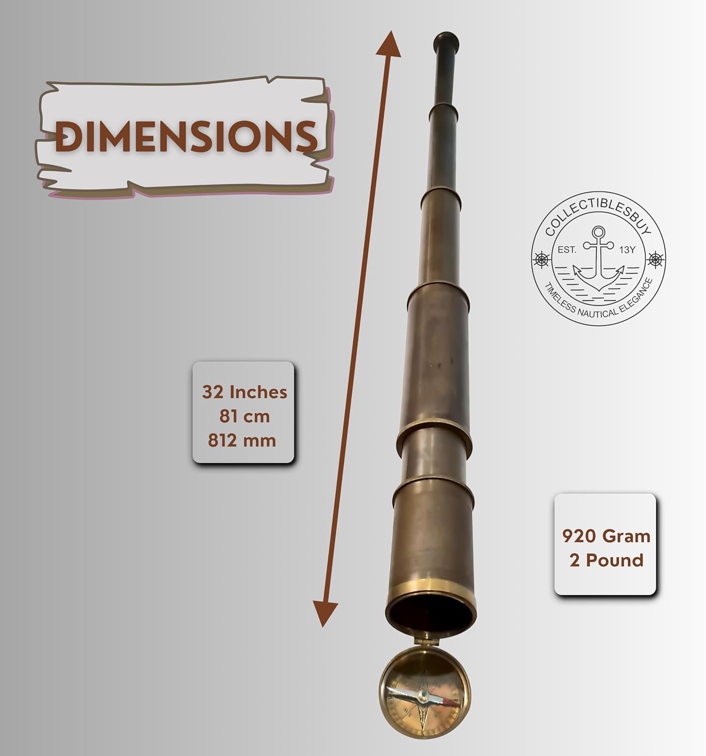 Vintage Royal Navy Telescope Brass Compass Spyglass Lid Cap