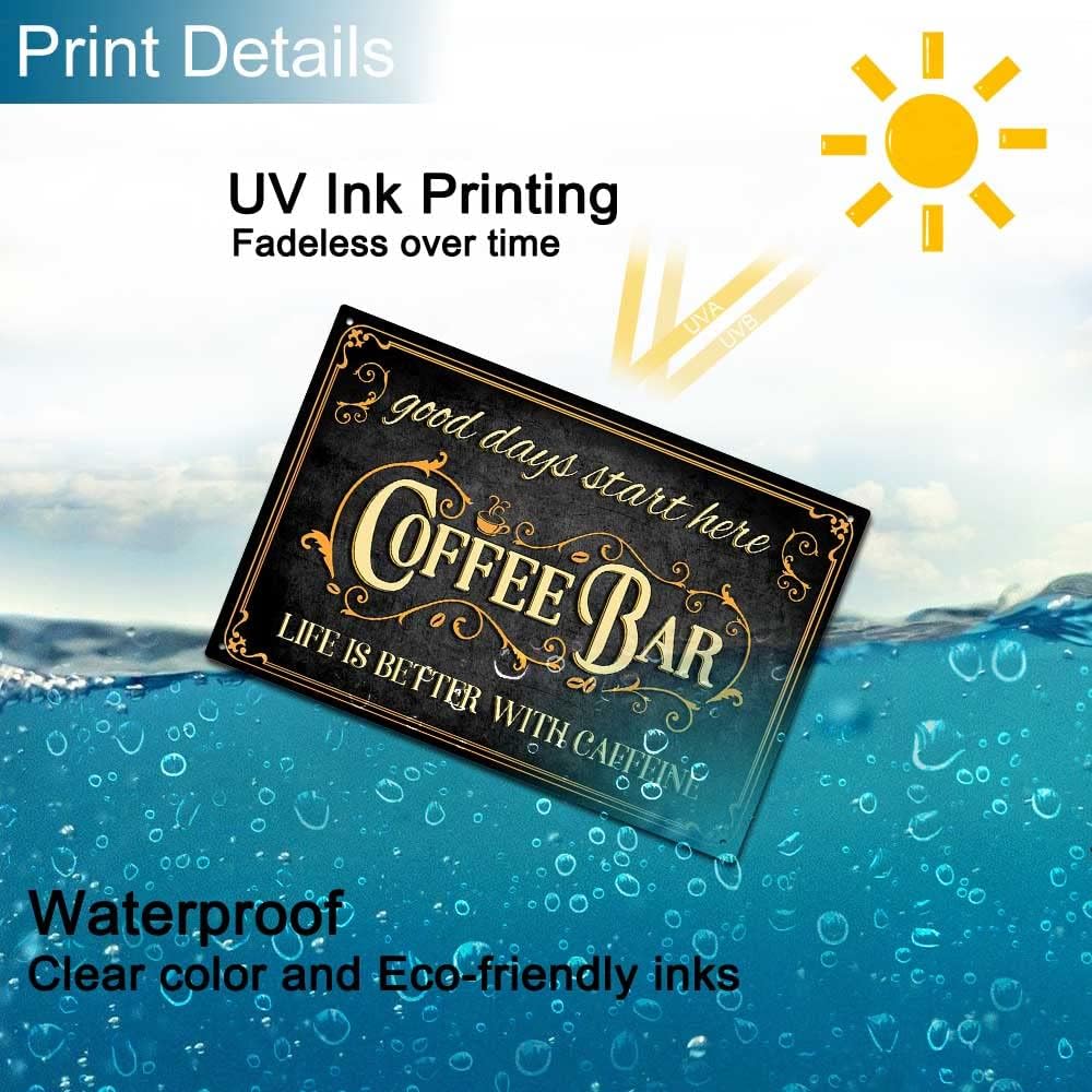 AUCIO Coffee Bar Sign Life is Better with Caffeine Vintage Metal Decor 8 x 12 Inch