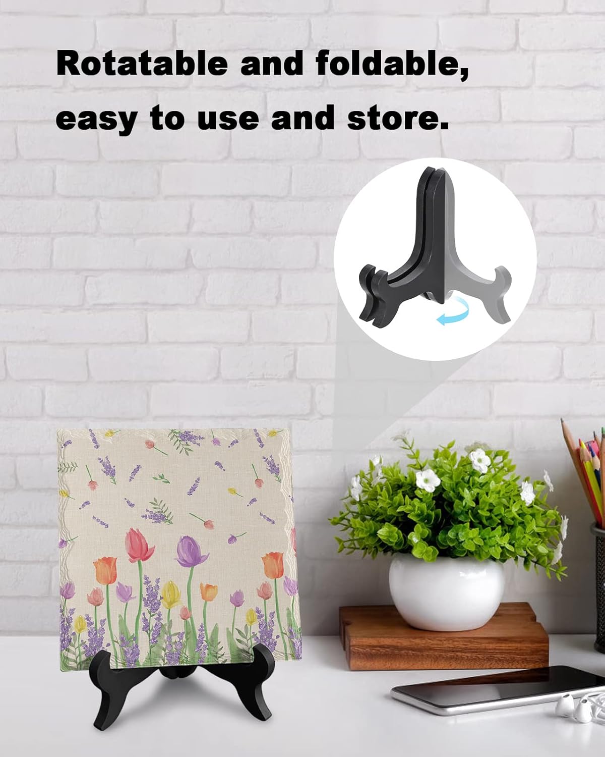 Vintage Blooming Desk Decor Plaque with Stand