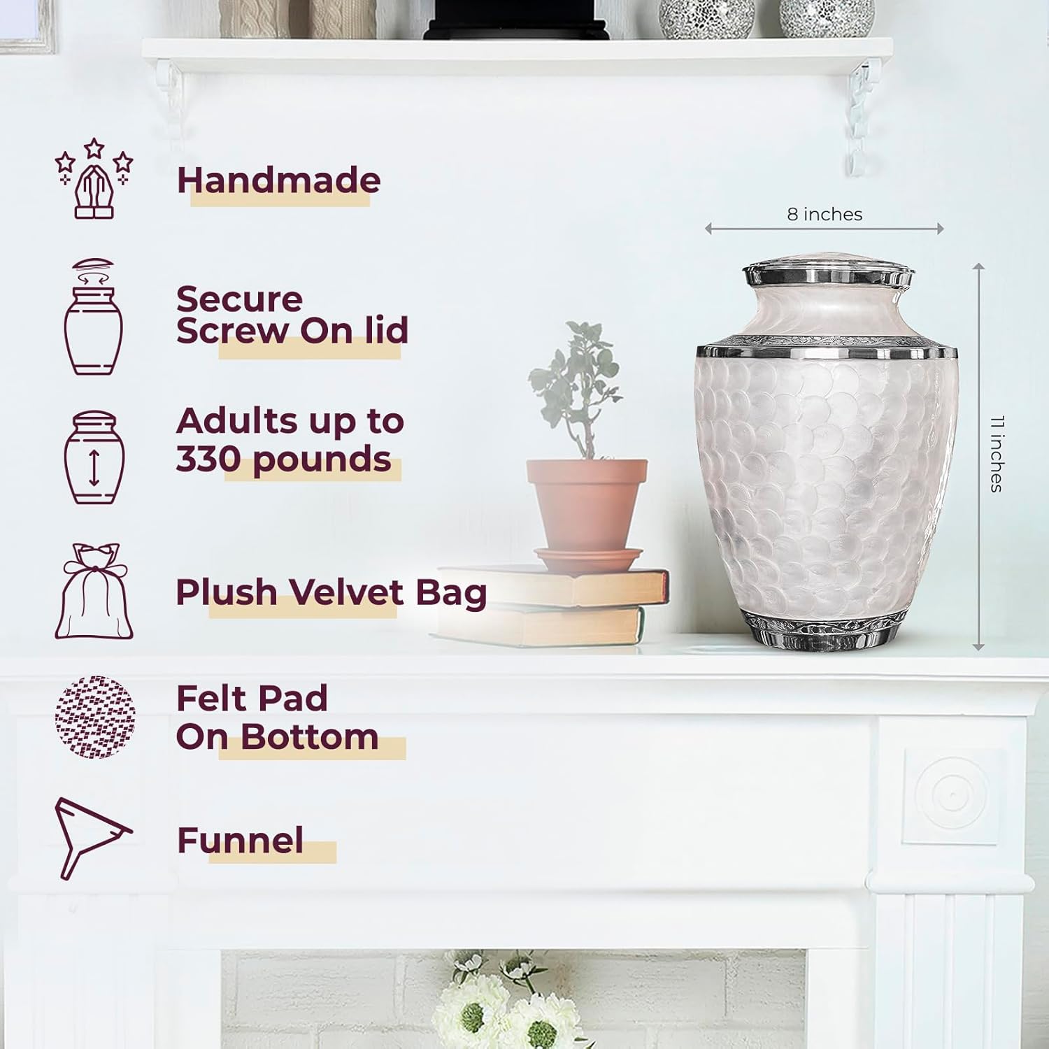 Trupoint Memorials Cremation Urns for Human Ashes Large Opal with Silver Lining