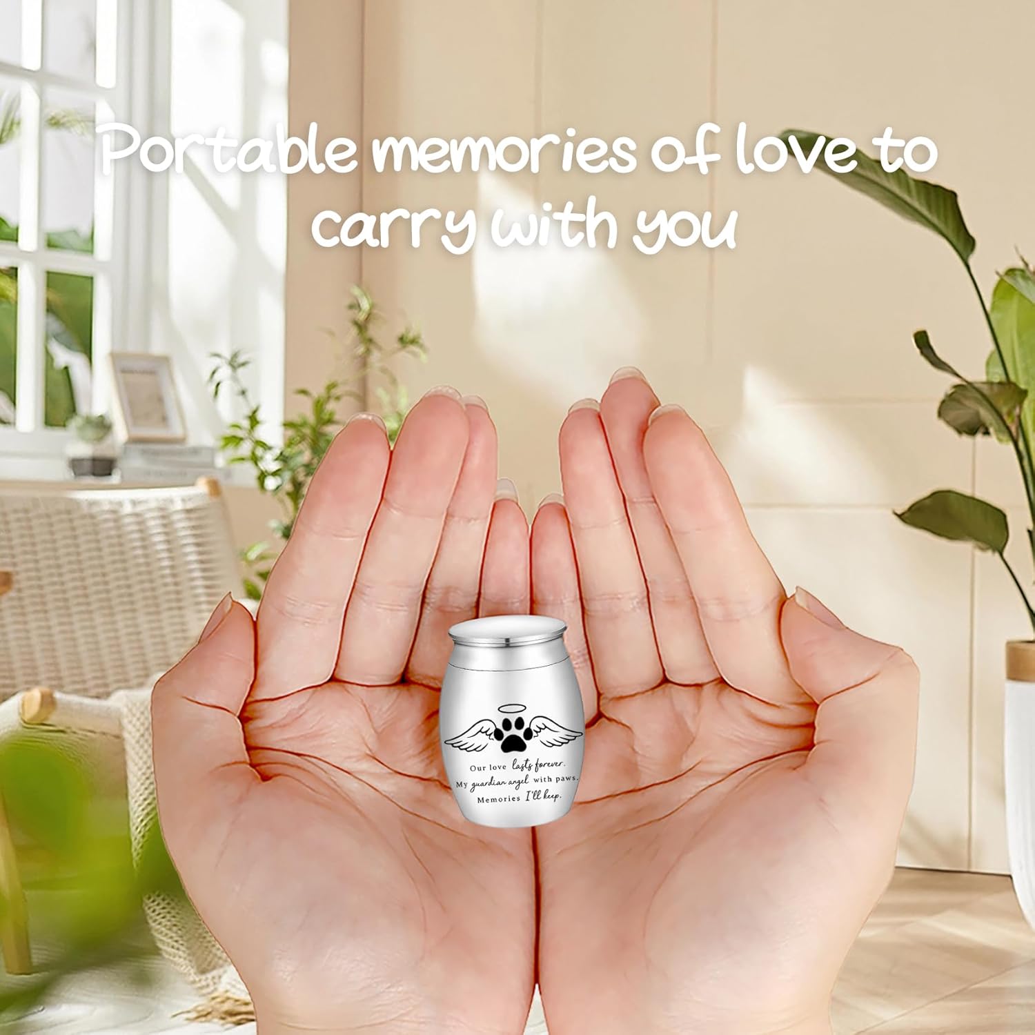 Small Pet Urn for Ashes Mini Keepsake Urn with Angel Wings and Paw Print