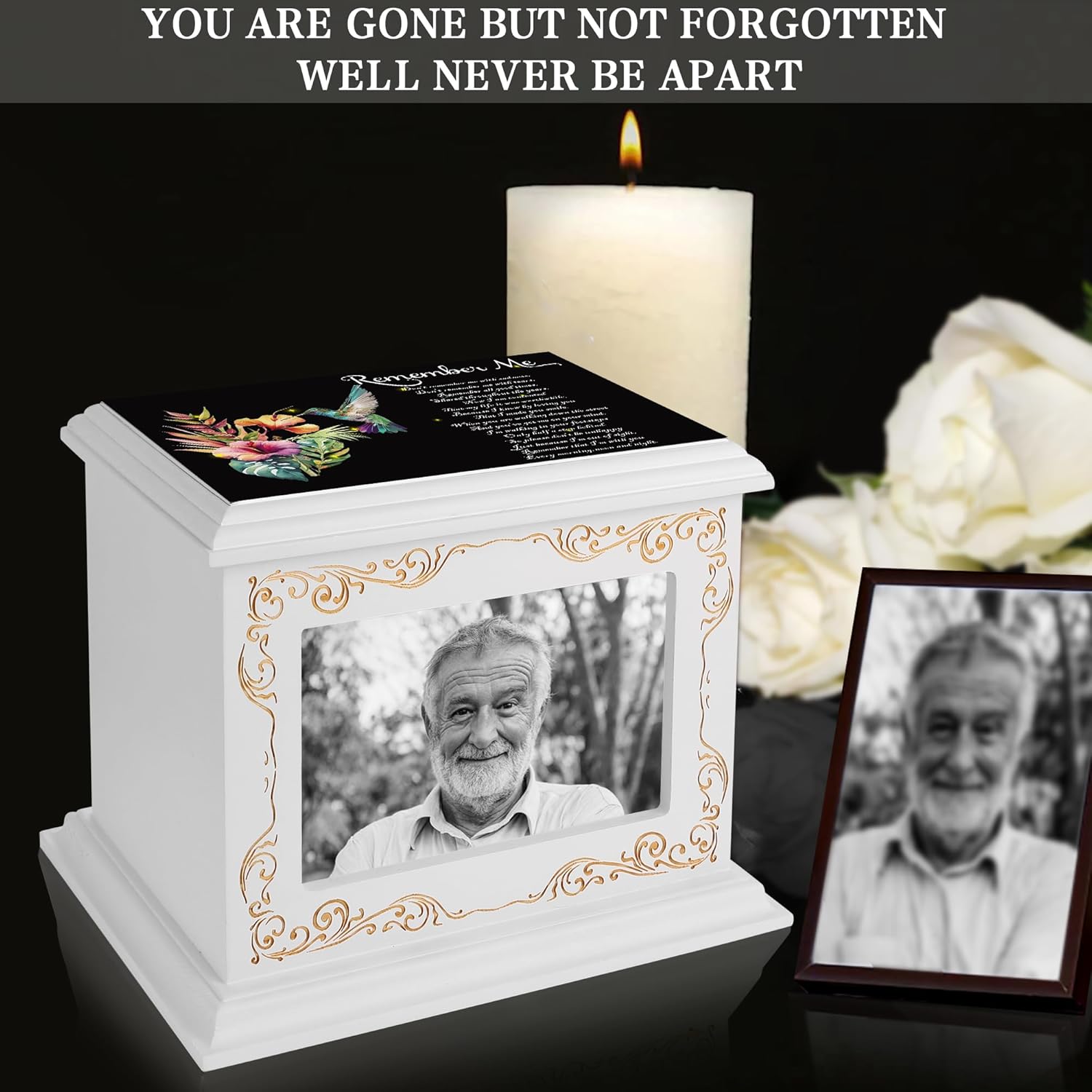 Wooden Cremation Urn for Human Ashes with Photo Frame 200 Cubic Inches Capacity