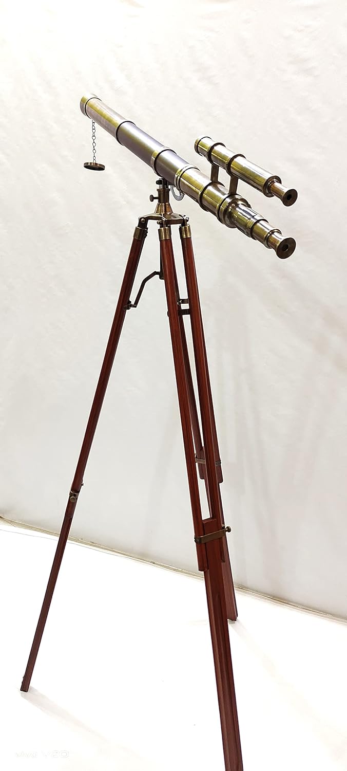 Vintage Harbor Master Telescope on Wooden Tripod
