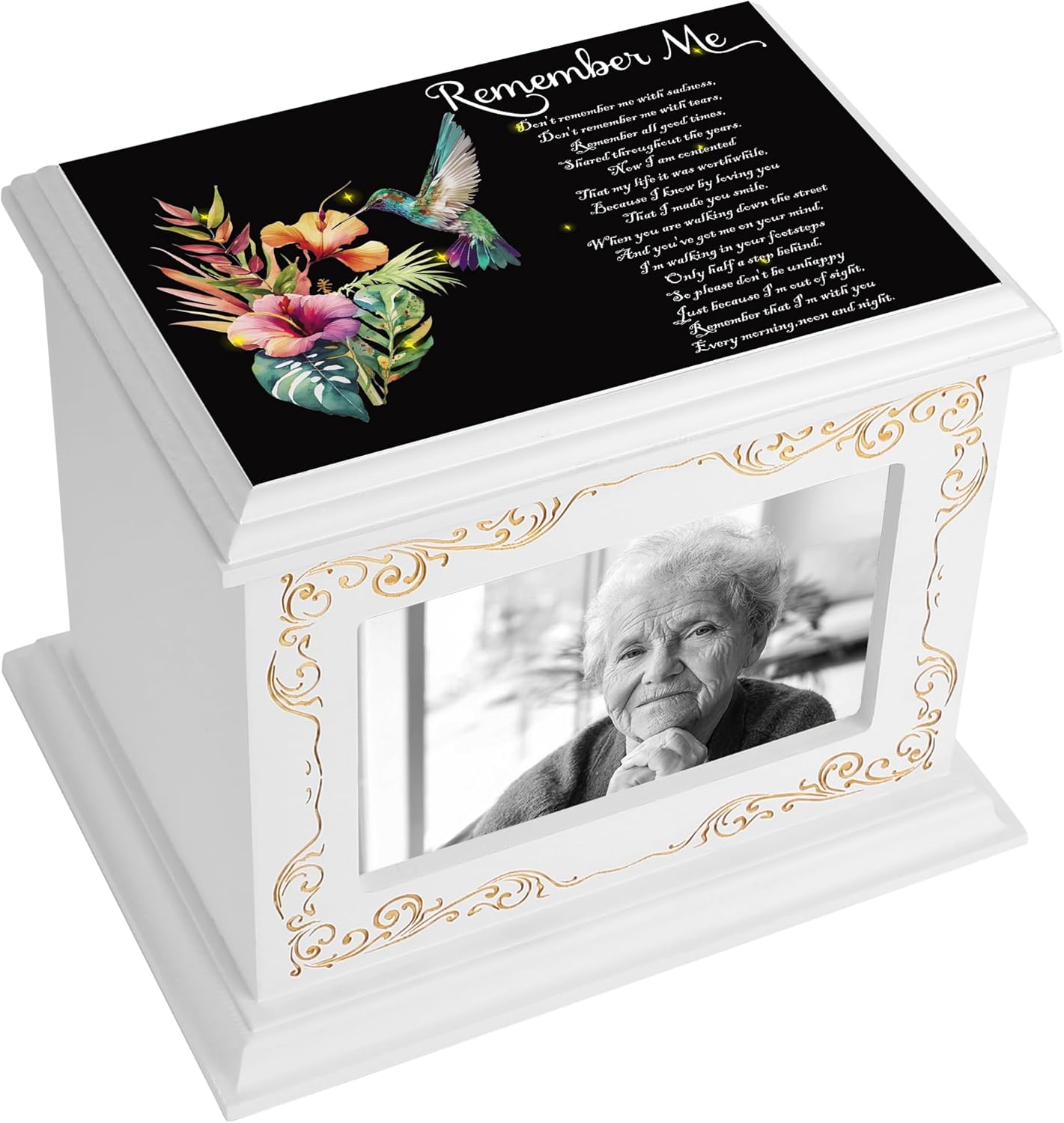 Wooden Cremation Urn for Human Ashes with Photo Frame 200 Cubic Inches Capacity
