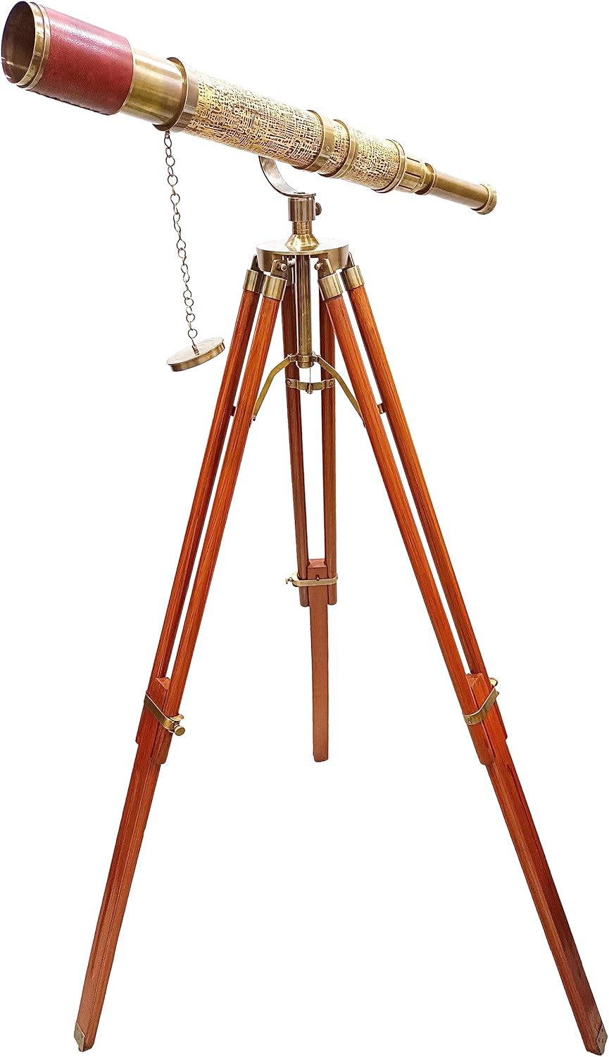 Vintage Royal Moon Arc Telescope with Brown Leather and Brass Finish