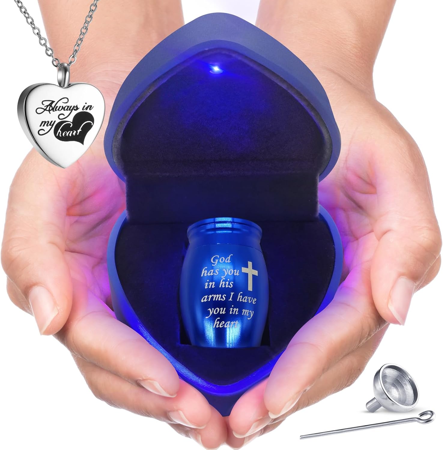 Small Urns for Ashes with Heart Box and Light - Mini Cremation Urn Set